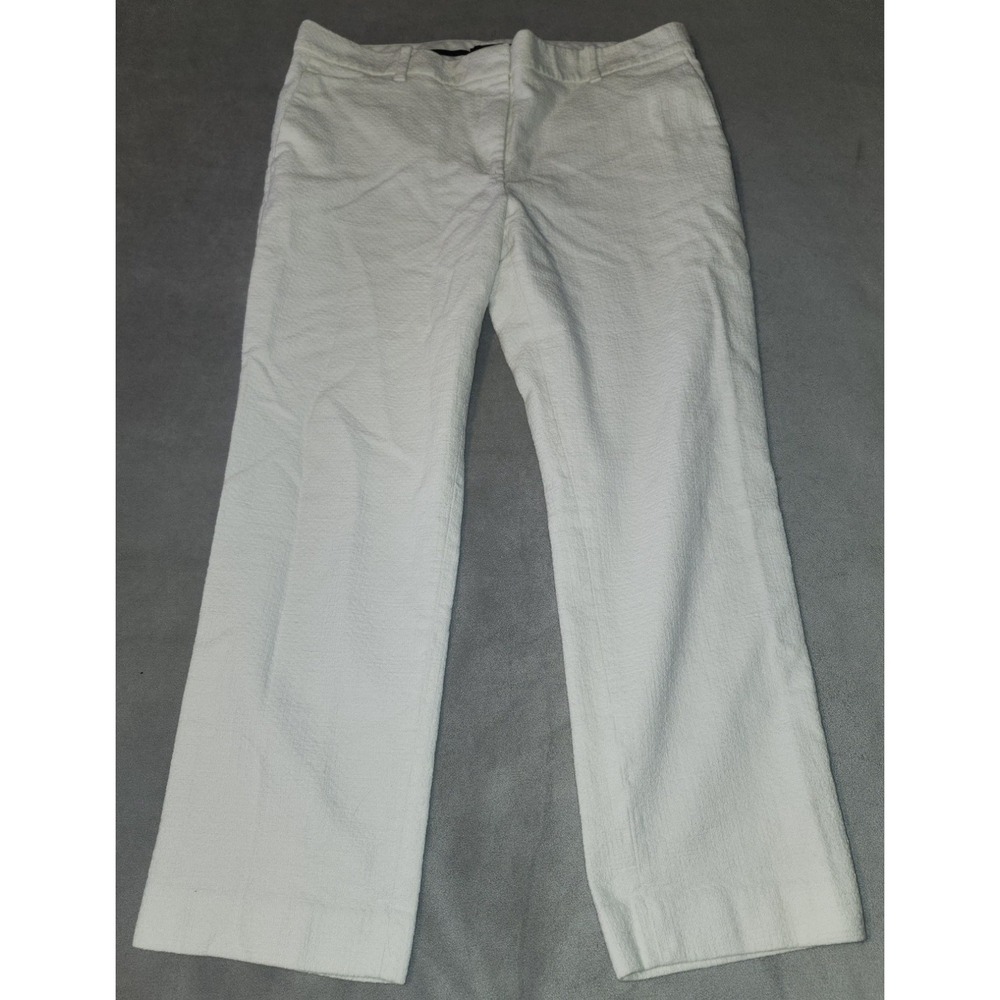 Ann Taylor Devin Fit Pants Womens 12 White Textured Straight Leg Stretch Trouser